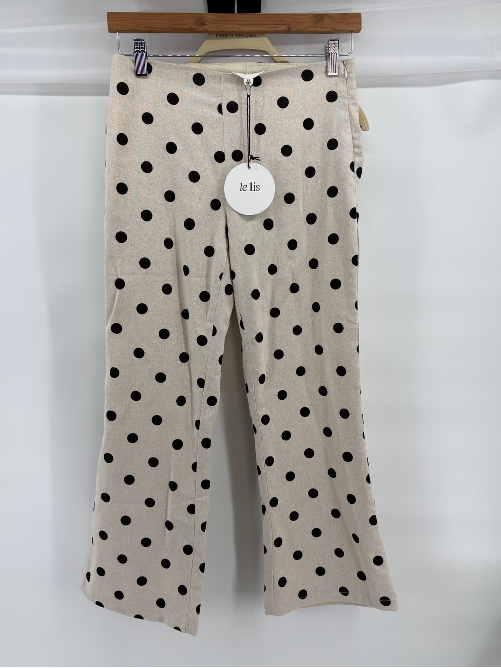 NWT Le Lis Polka Dot Linen Blend Pants Womens XS Wide Leg Crop Black Cream